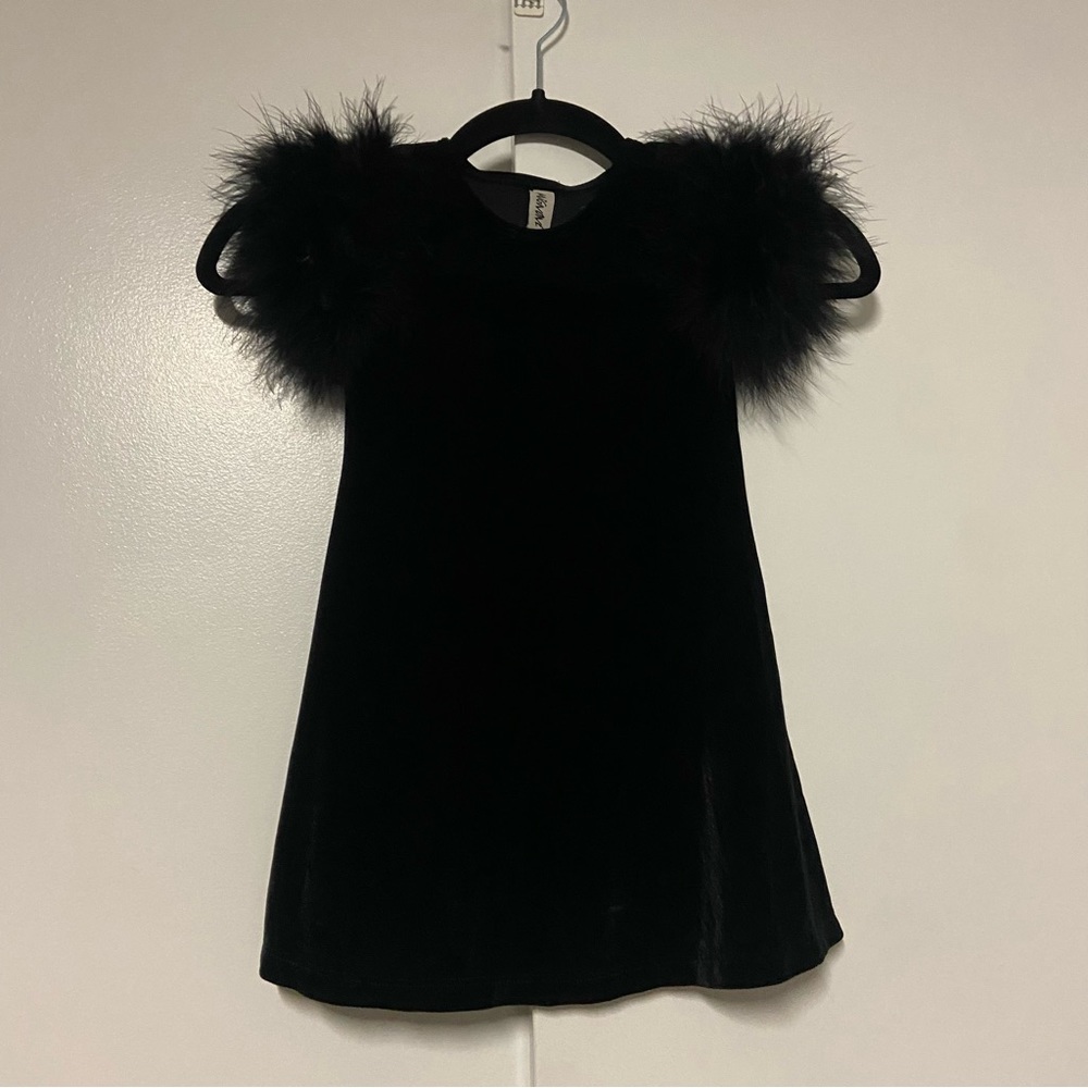 Vintage Black Velvet Dress with Feather Cap Sleeves